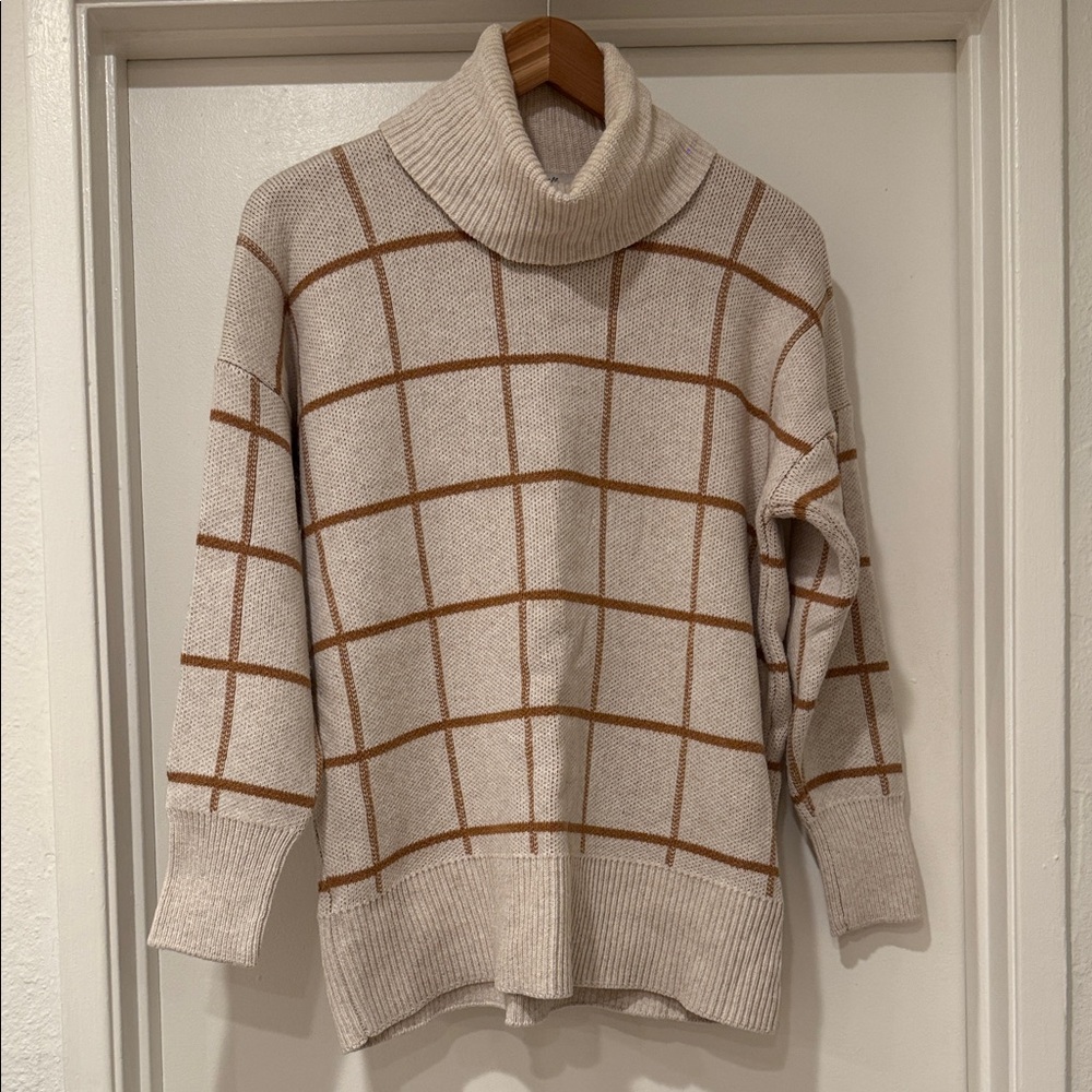 Madewell Pearldale Heather Oak Windowpane Turtleneck Sweater Sz XS - Picture 2 of 10
